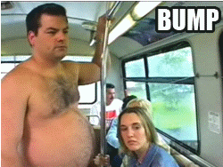 fat man bumps on woman on the bus